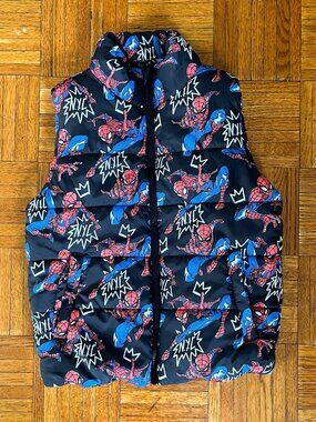 Spider-Man Puffer Vest Kids 8/10 H&M Marvel Jacket Coat